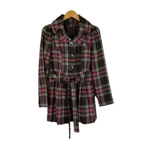 Zinc brown, pink plaid belted jacket